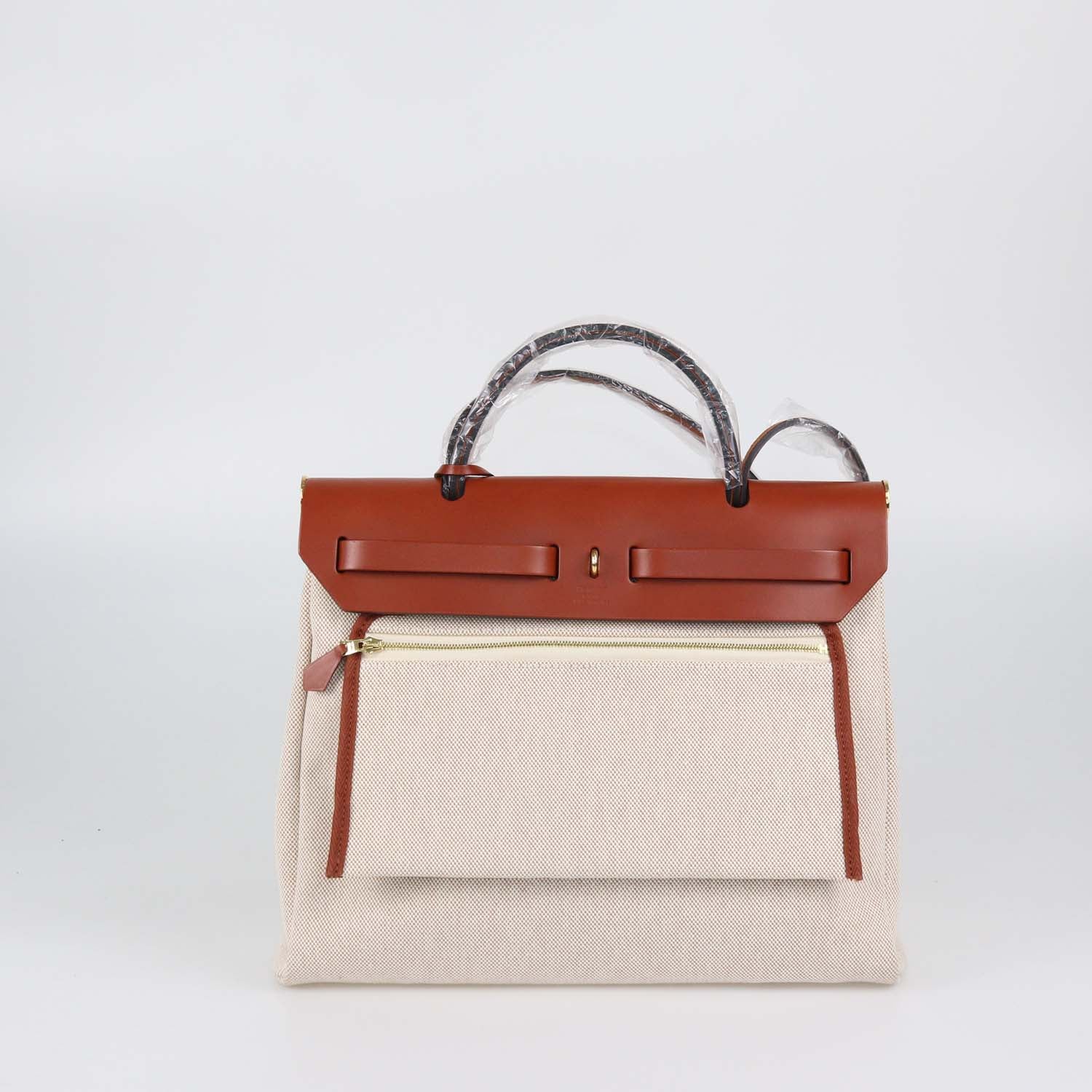 Hermes Cuivre/Ecru/Beige Canvas and Vache Hunter Leather Brides De Gala Herbag Zip 31 Bag