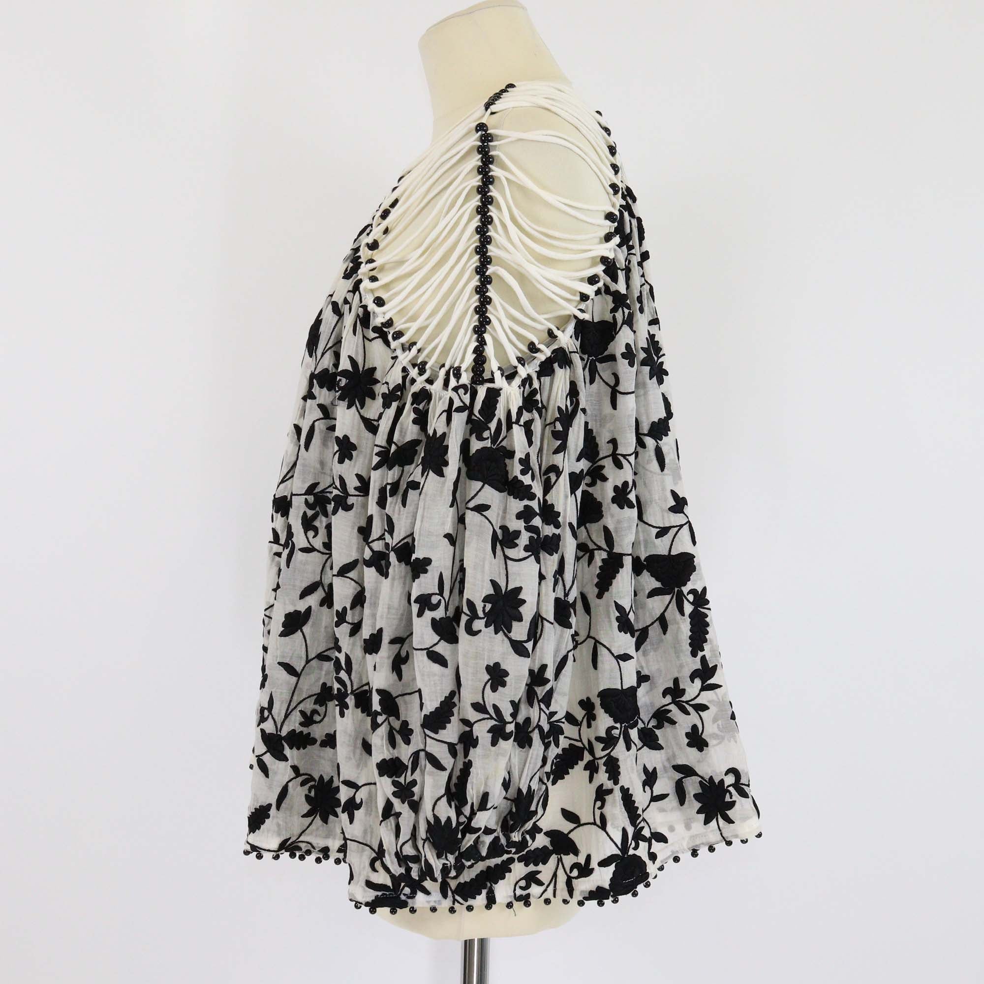 Zimmermann Black/White Cotton Master Embroidered Lattice Blouse
