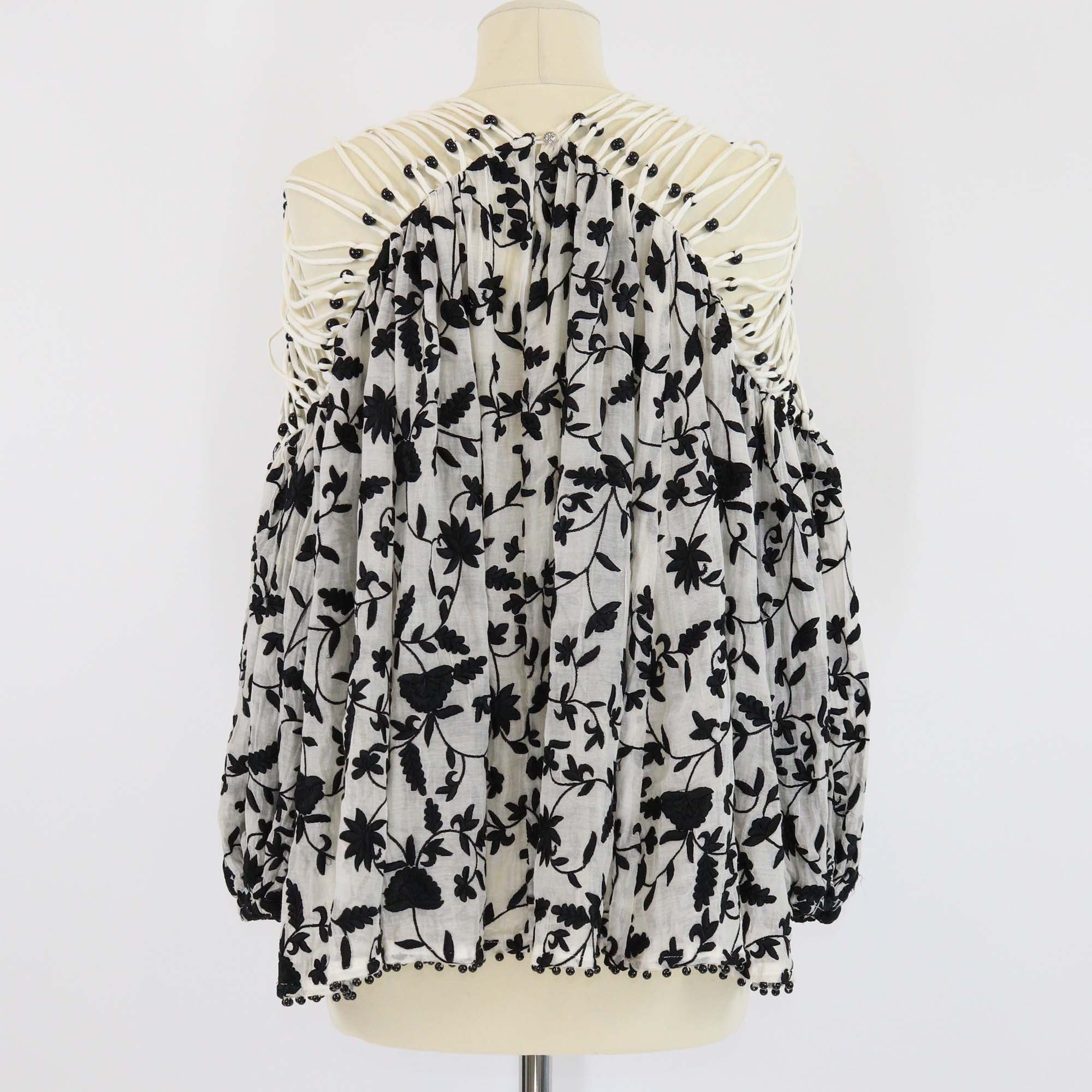 Zimmermann Black/White Cotton Master Embroidered Lattice Blouse