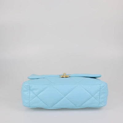 Chanel Light Blue Quilted Leather Maxi 19 Flap Bag
