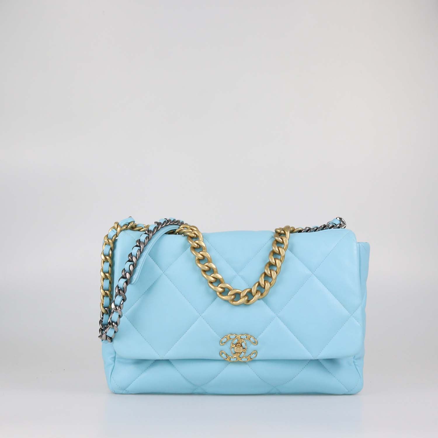Chanel Light Blue Quilted Leather Maxi 19 Flap Bag