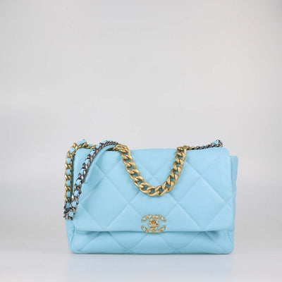 Chanel Light Blue Quilted Leather Maxi 19 Flap Bag