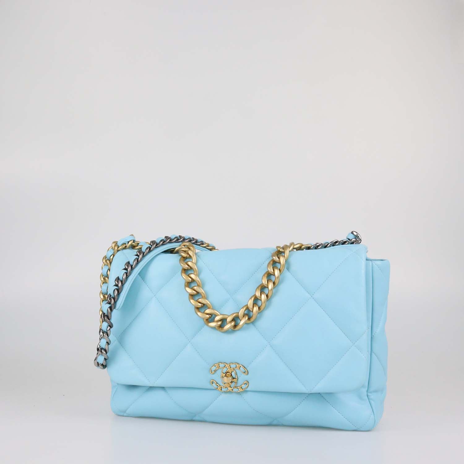 Chanel Light Blue Quilted Leather Maxi 19 Flap Bag