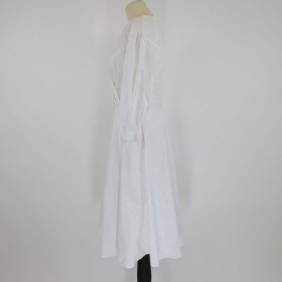 Karl Lagerfeld White Logo Embroidered Cotton Long Sleeve V Neck Midi Dress