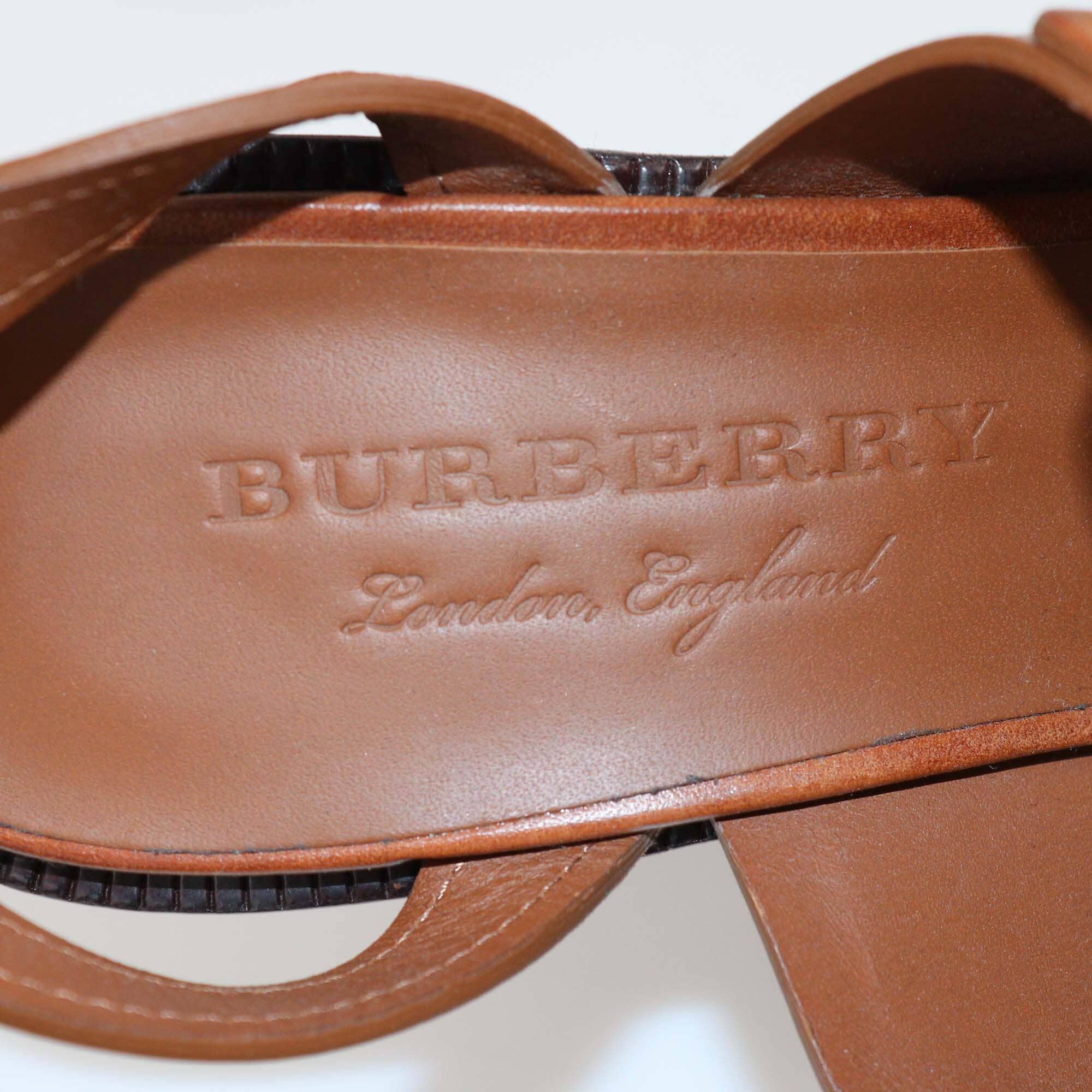 Burberry Amber Brown English Icons Bethany Sandals Womens Burberry 