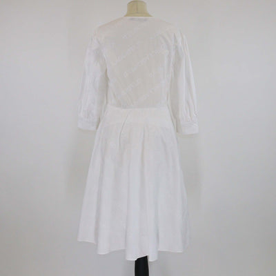 Karl Lagerfeld White Logo Embroidered Cotton Long Sleeve V Neck Midi Dress