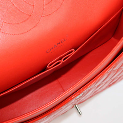Chanel Coral Red Quilted Patent Leather Maxi Classic Double Flap Bag