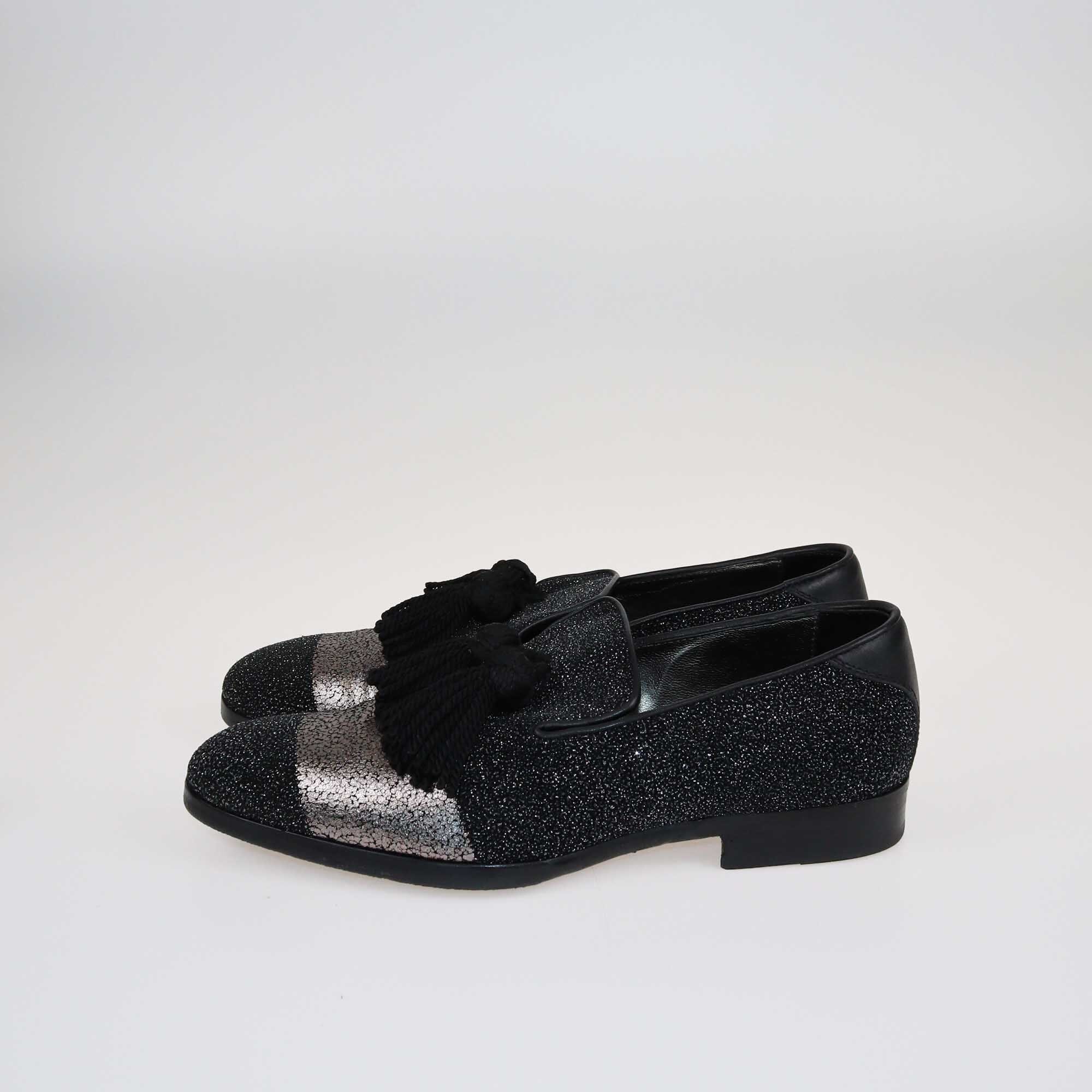 Jimmy Choo Black/Bronze Glitter Effect Foxley Loafers Shoes Jimmy Choo 