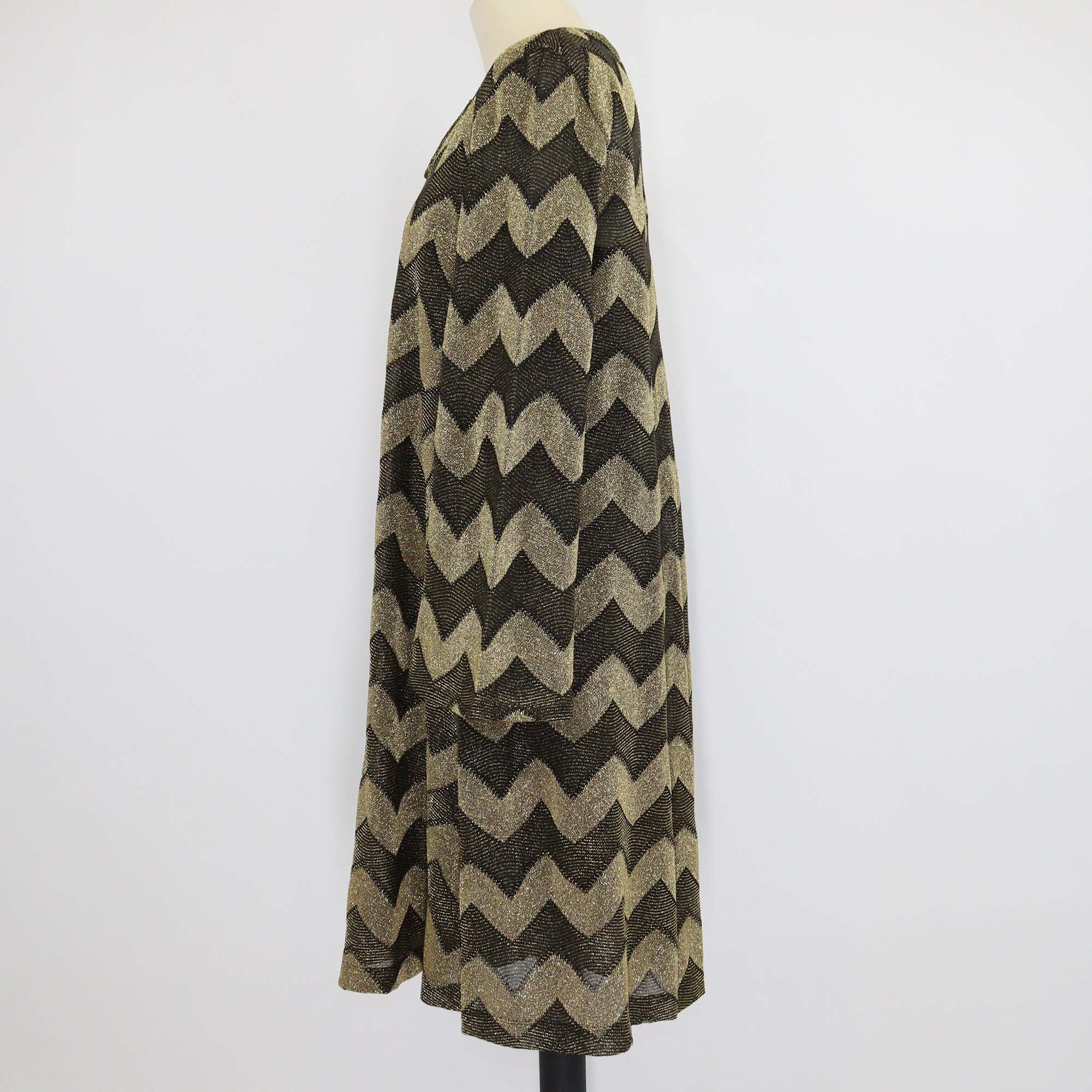 M Missoni Collection Black/Gold Zig Zag Pattern Knit Blend Dress