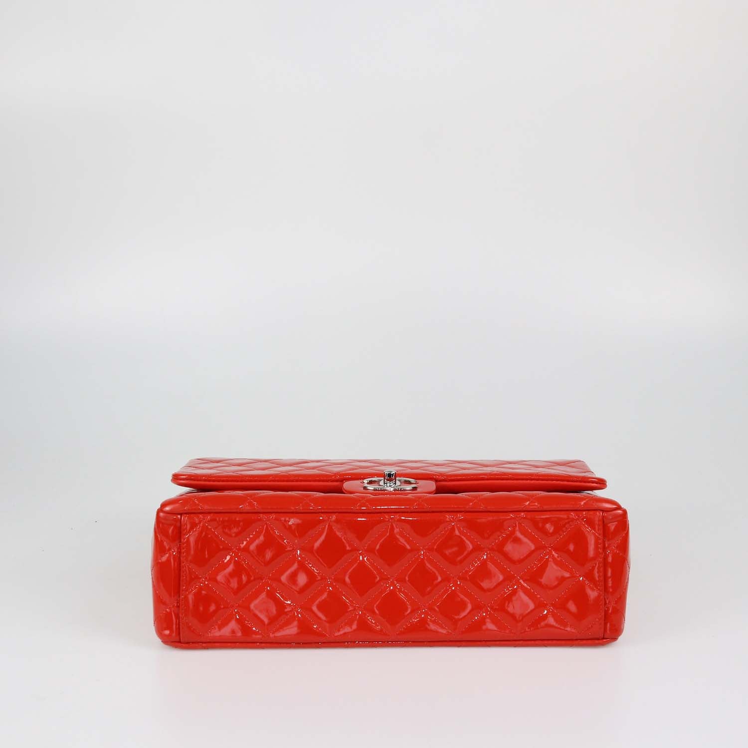 Chanel Coral Red Quilted Patent Leather Maxi Classic Double Flap Bag