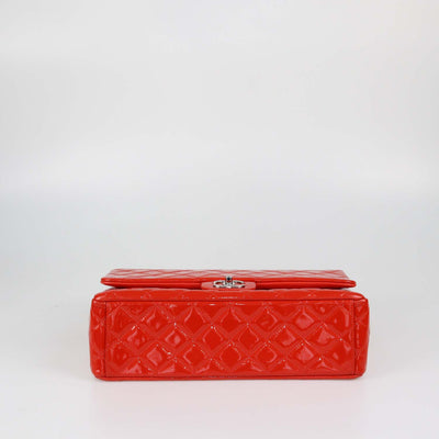 Chanel Coral Red Quilted Patent Leather Maxi Classic Double Flap Bag