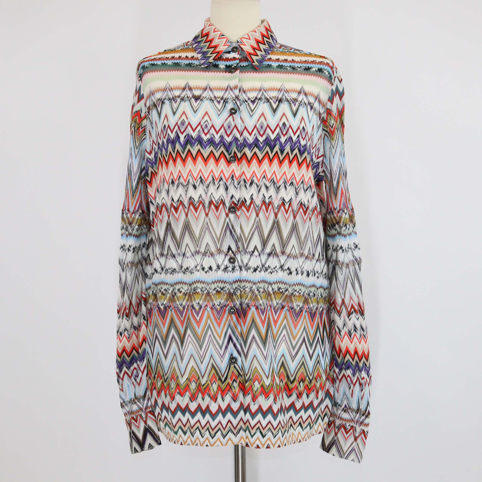 Missoni Multicolor Geometric Pattern Knit Blend Long Sleeve Shirt