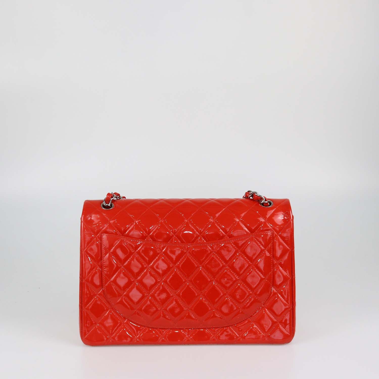 Chanel Coral Red Quilted Patent Leather Maxi Classic Double Flap Bag