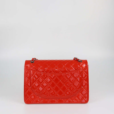 Chanel Coral Red Quilted Patent Leather Maxi Classic Double Flap Bag