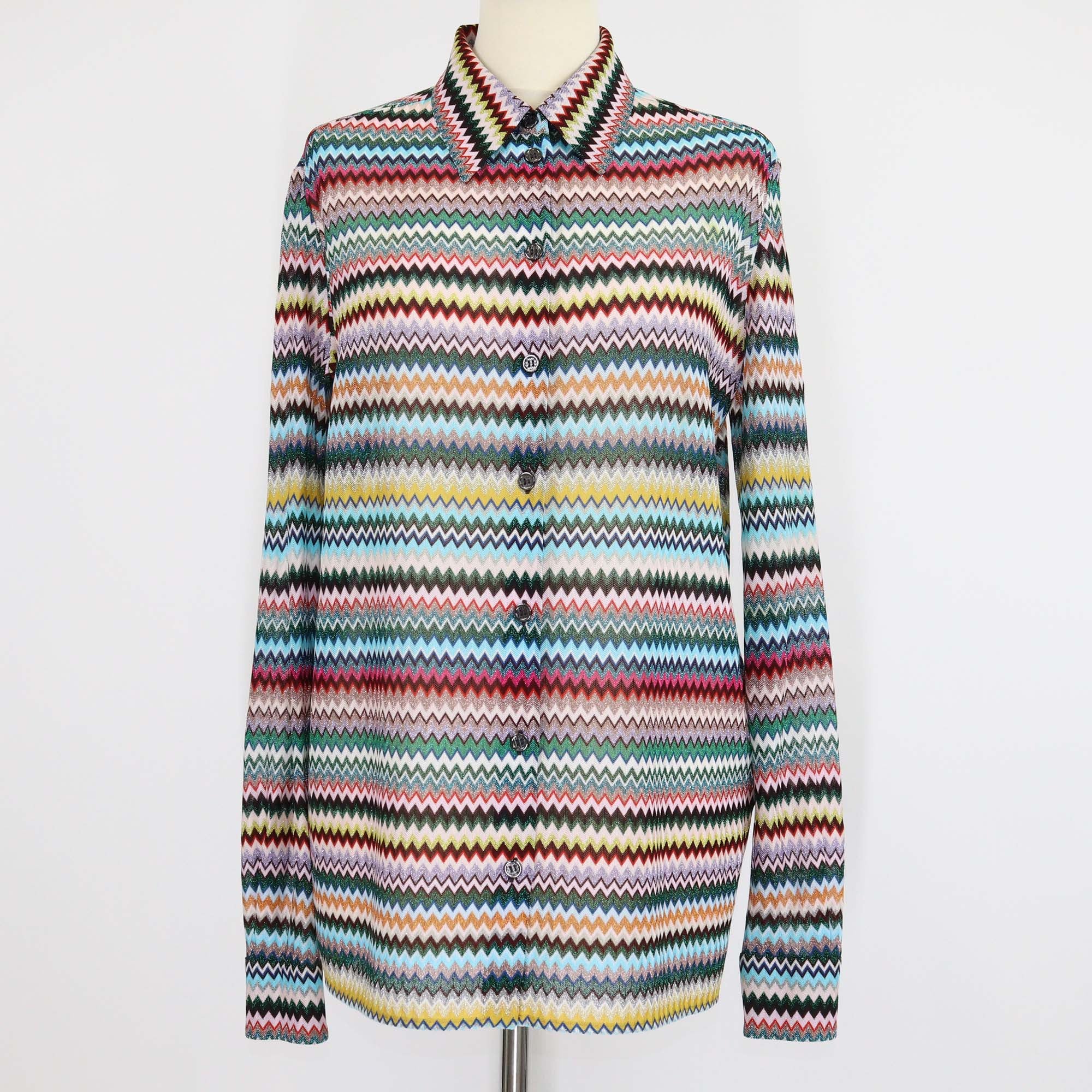Missoni Multicolor Geometric Pattern Knit Blend Long Sleeve Shirt