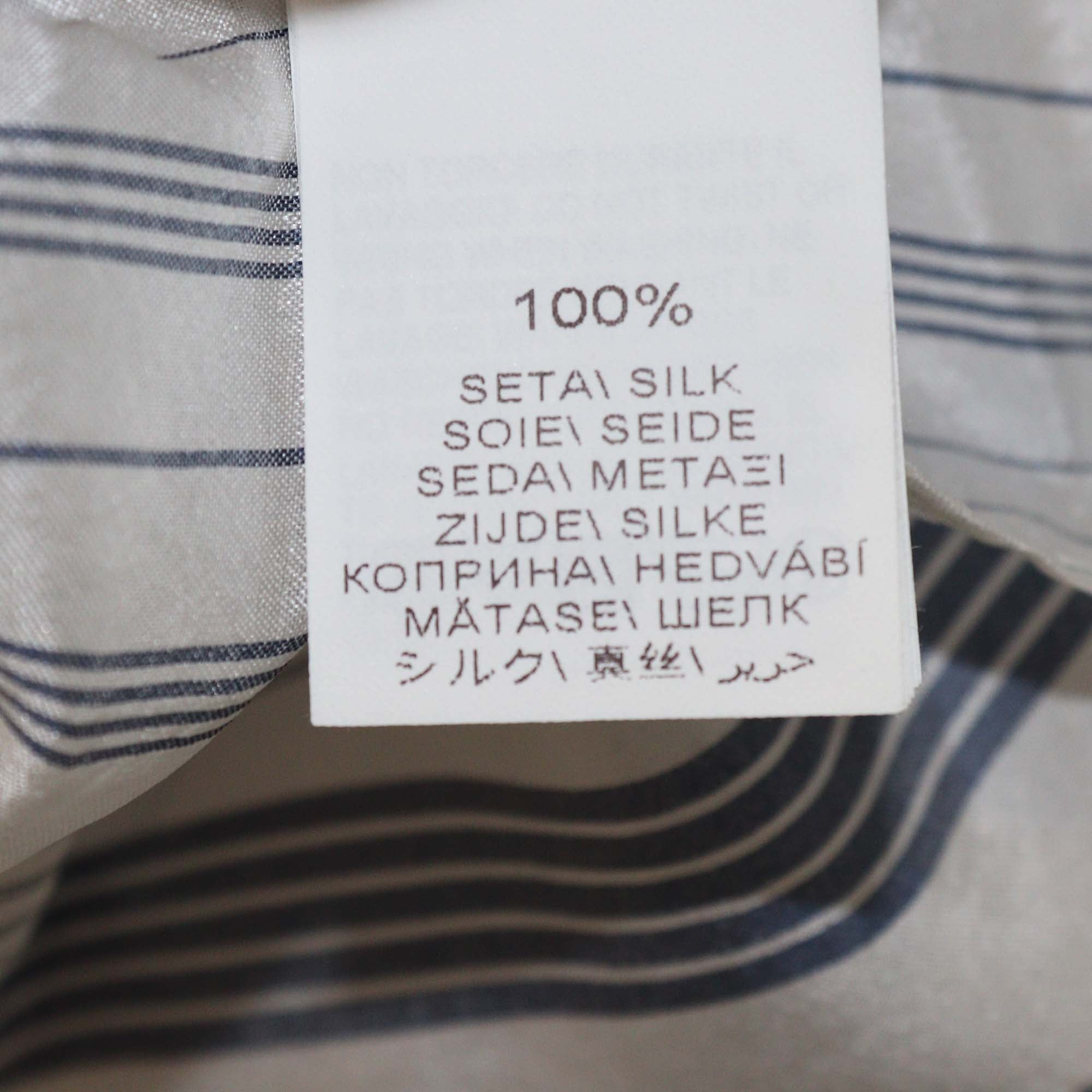 Brunello Cucinelli White/Blue Striped Silk Beaded Detail Long Sleeve Shirt