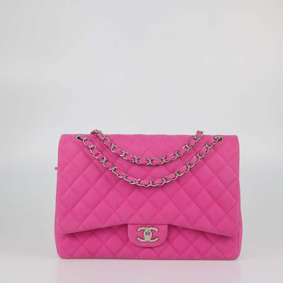 Chanel Pink Quilted Caviar Nubuck Maxi Classic Double Flap Bag