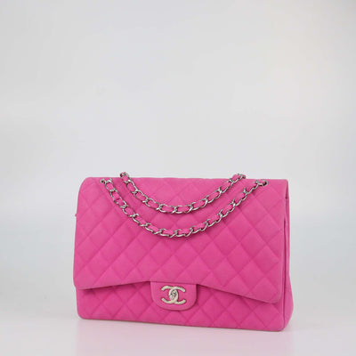 Chanel Pink Quilted Caviar Nubuck Maxi Classic Double Flap Bag