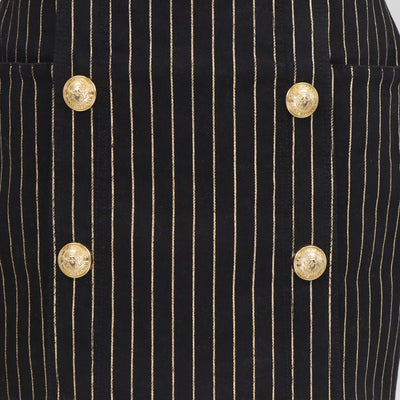 Balmain Black Cotton Striped Button Embellished Mini Skirt