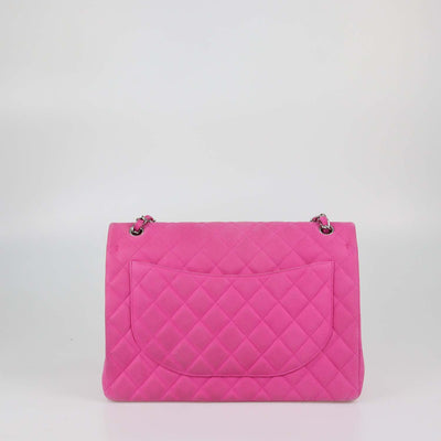 Chanel Pink Quilted Caviar Nubuck Maxi Classic Double Flap Bag
