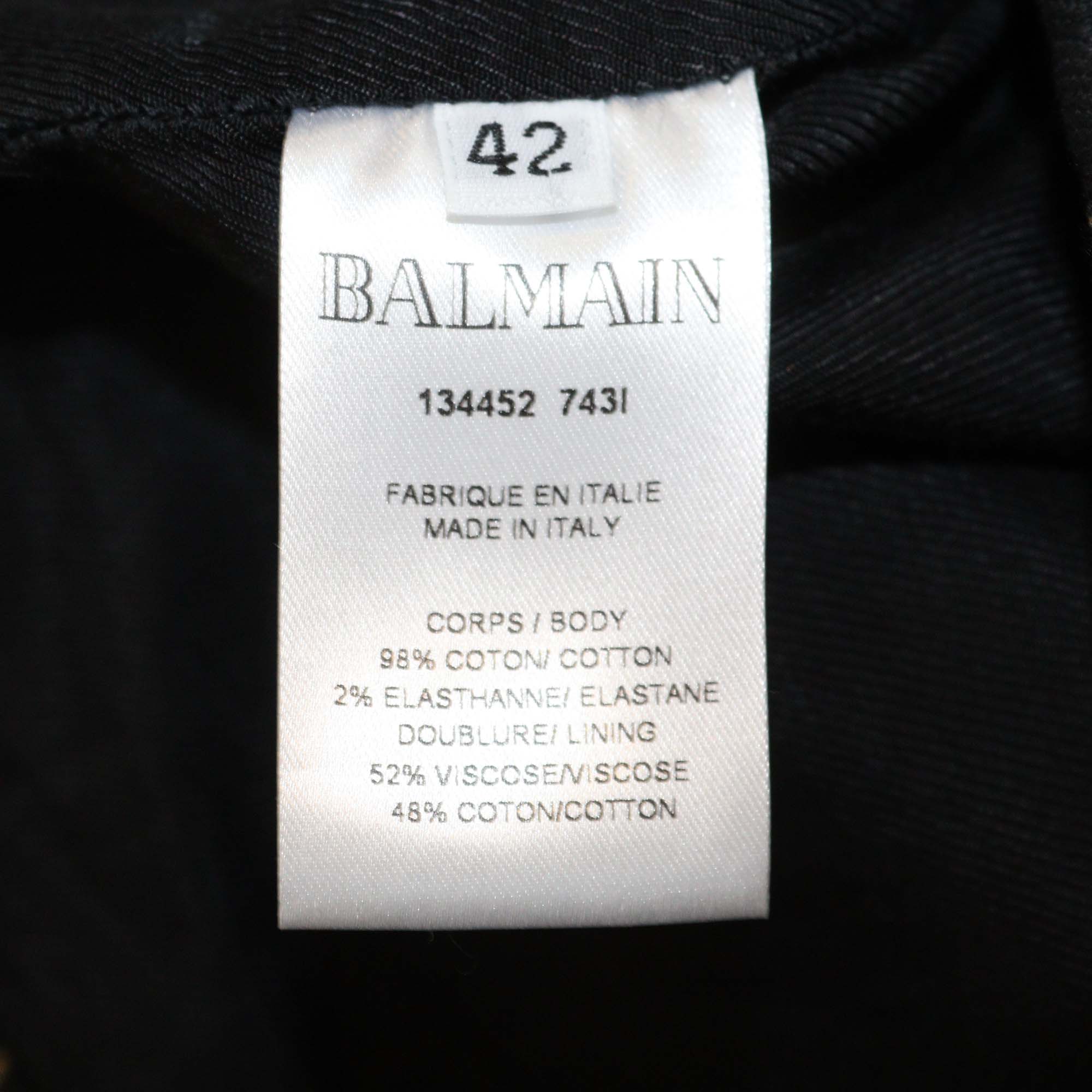 Balmain Black Cotton Striped Button Embellished Mini Skirt