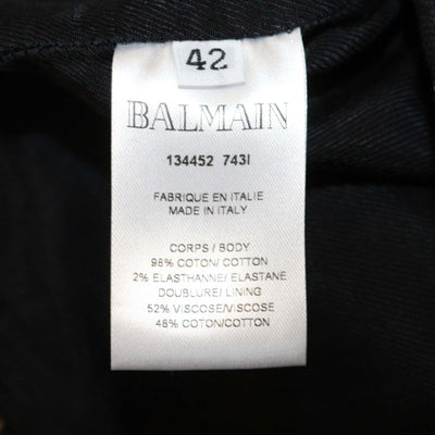Balmain Black Cotton Striped Button Embellished Mini Skirt