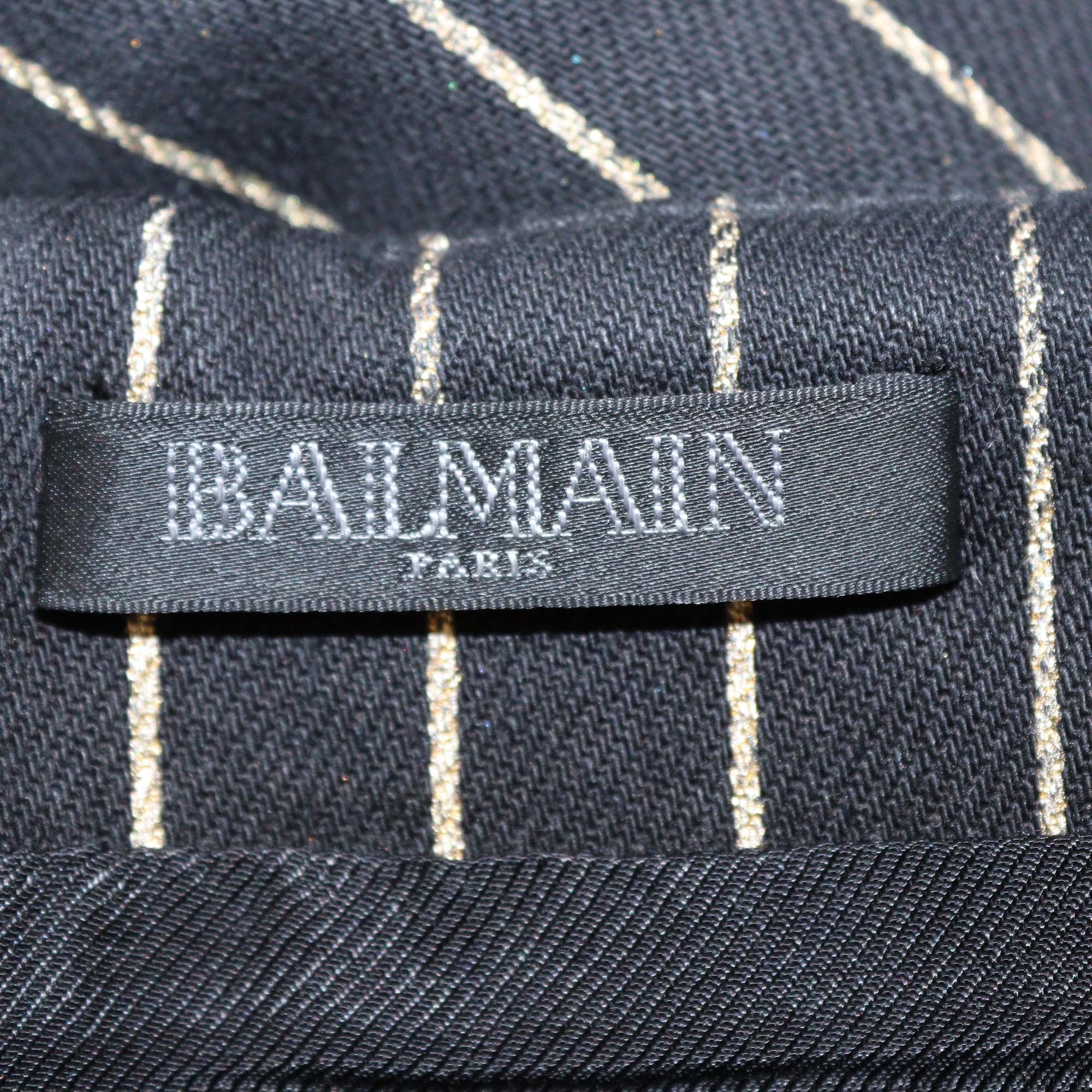 Balmain Black Cotton Striped Button Embellished Mini Skirt