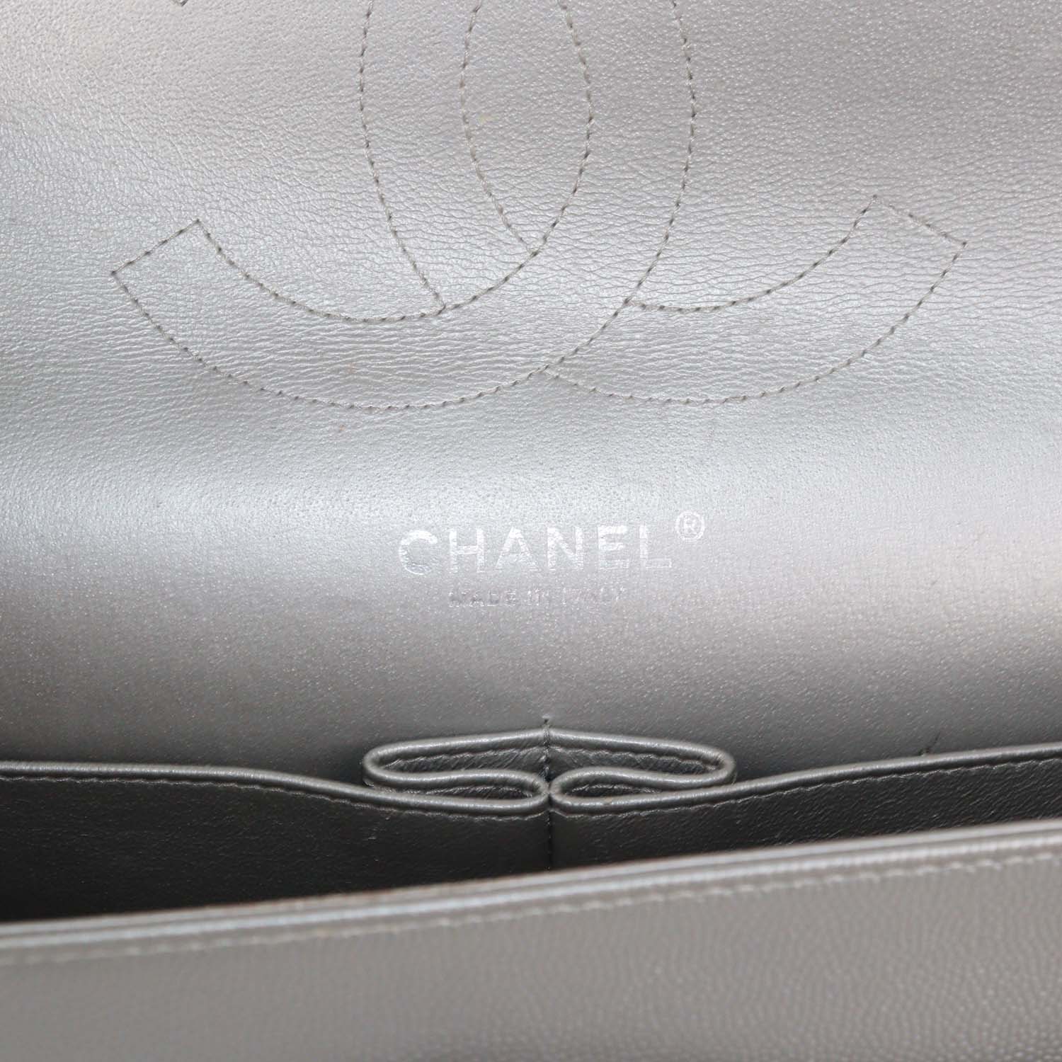 Chanel Metallic Grey Chevron Leather Jumbo Classic Double Flap Bag