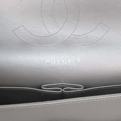 Chanel Metallic Grey Chevron Leather Jumbo Classic Double Flap Bag