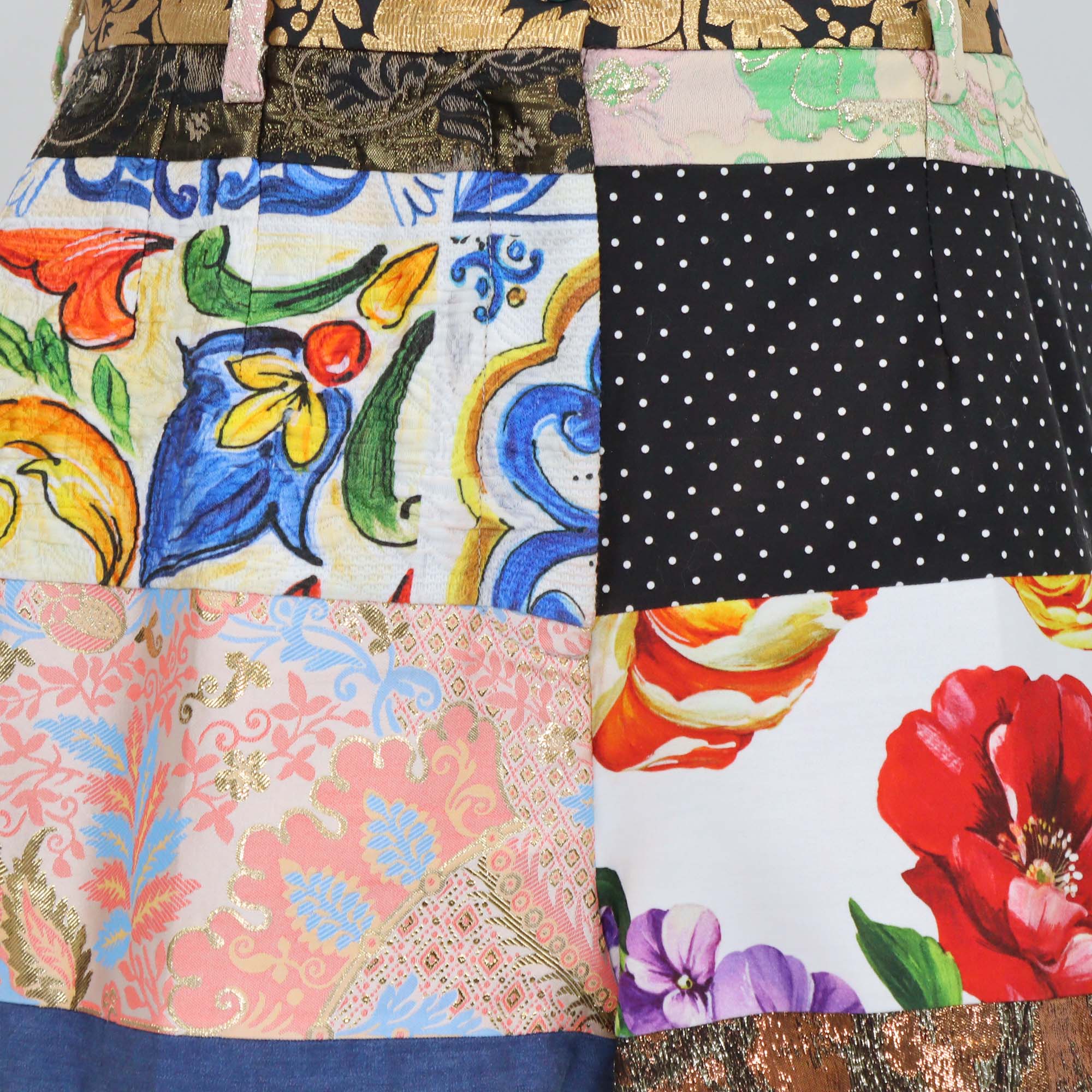 Dolce & Gabbana Multicolor Fabric Blend Brocade Patchwork High Waist Shorts