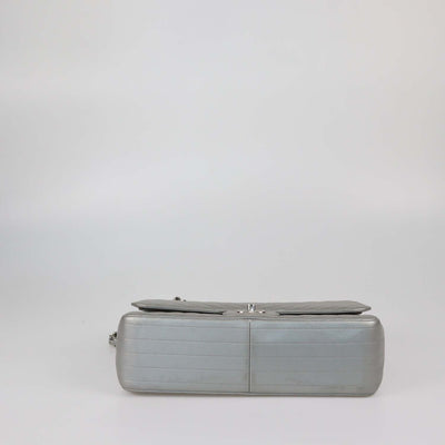 Chanel Metallic Grey Chevron Leather Jumbo Classic Double Flap Bag