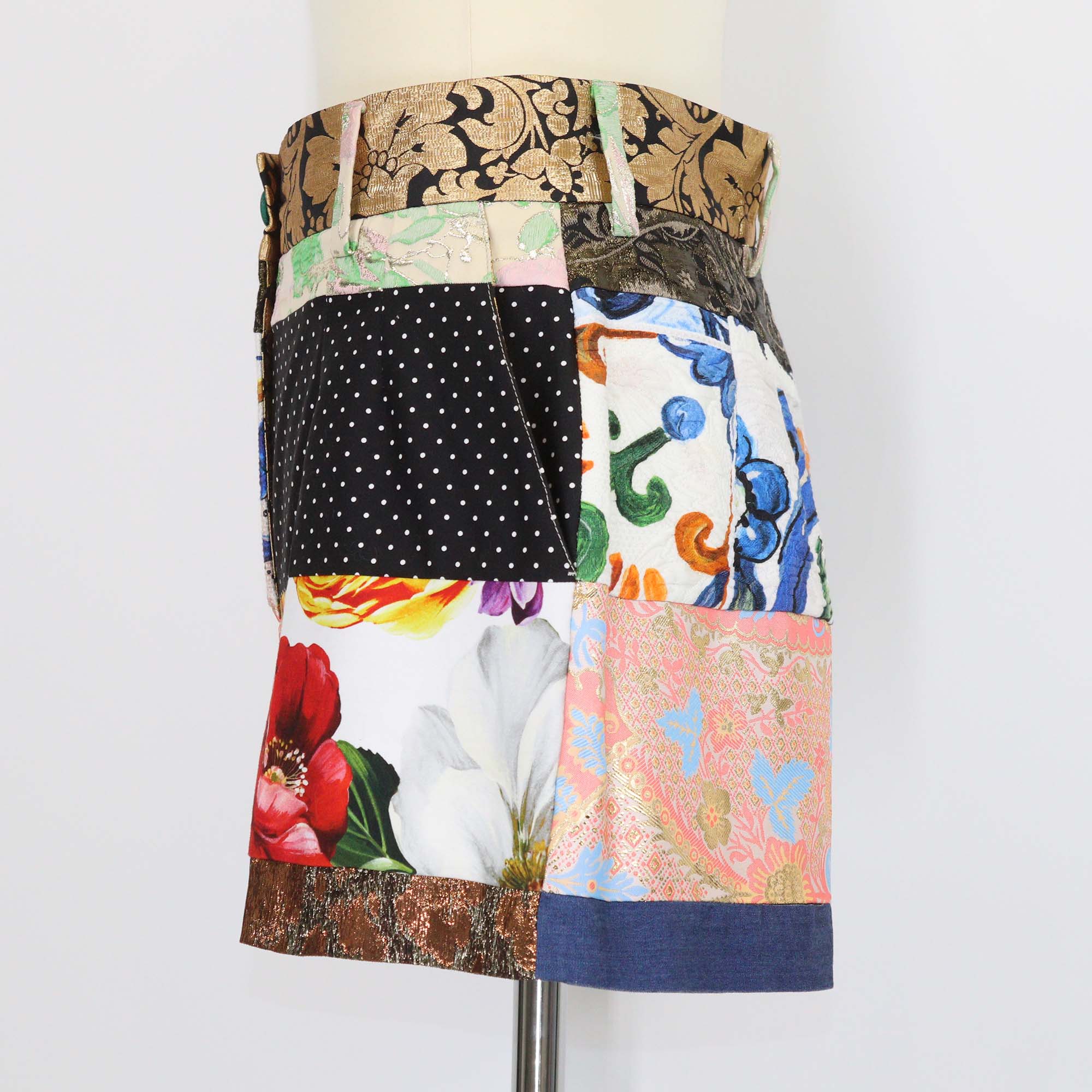 Dolce & Gabbana Multicolor Fabric Blend Brocade Patchwork High Waist Shorts