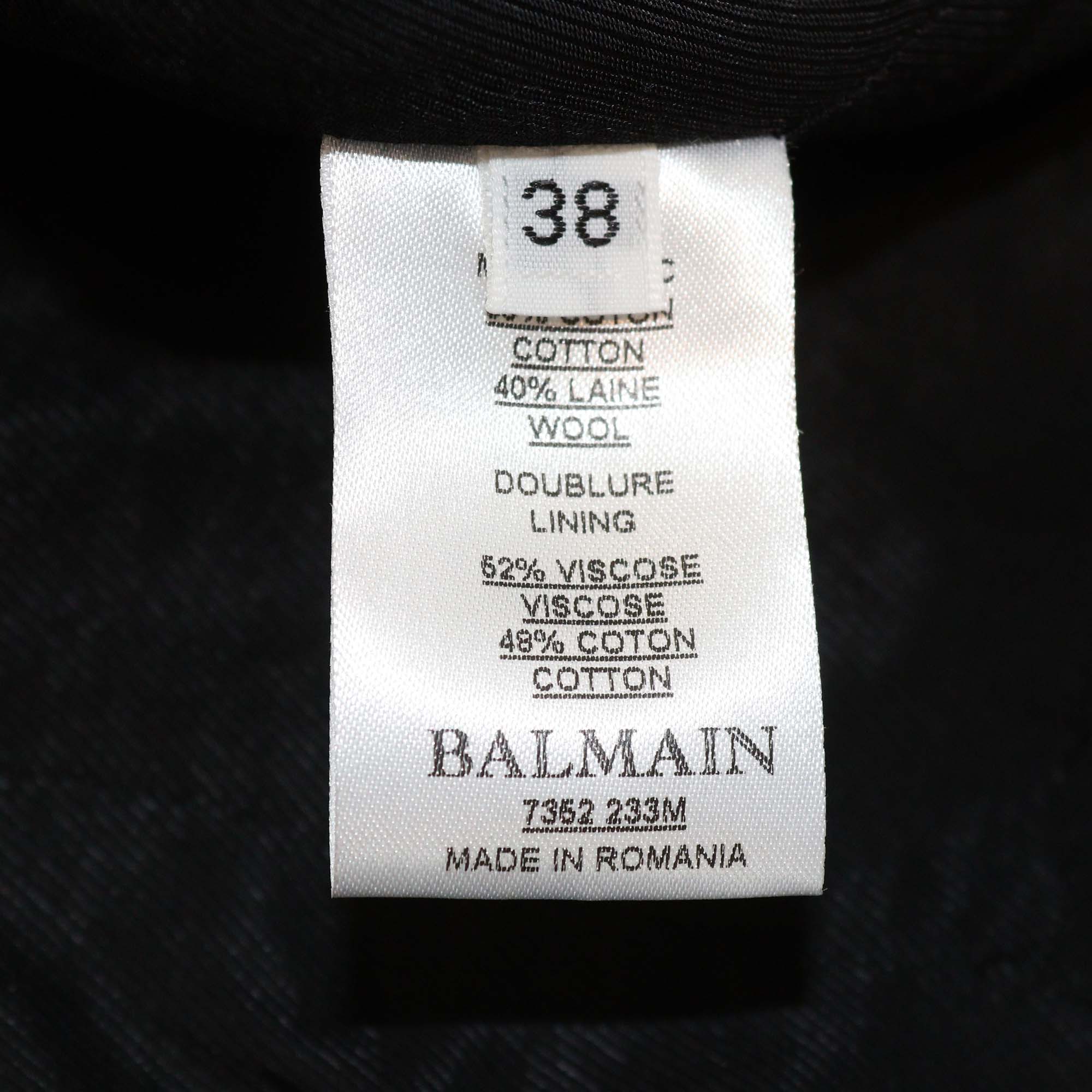 Balmain Black/White Herringbone Button Detail Double Breasted Blazer