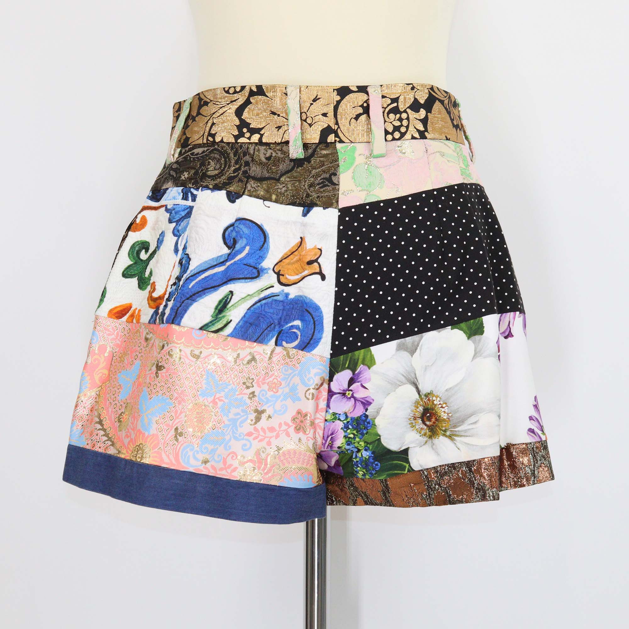 Dolce & Gabbana Multicolor Fabric Blend Brocade Patchwork High Waist Shorts