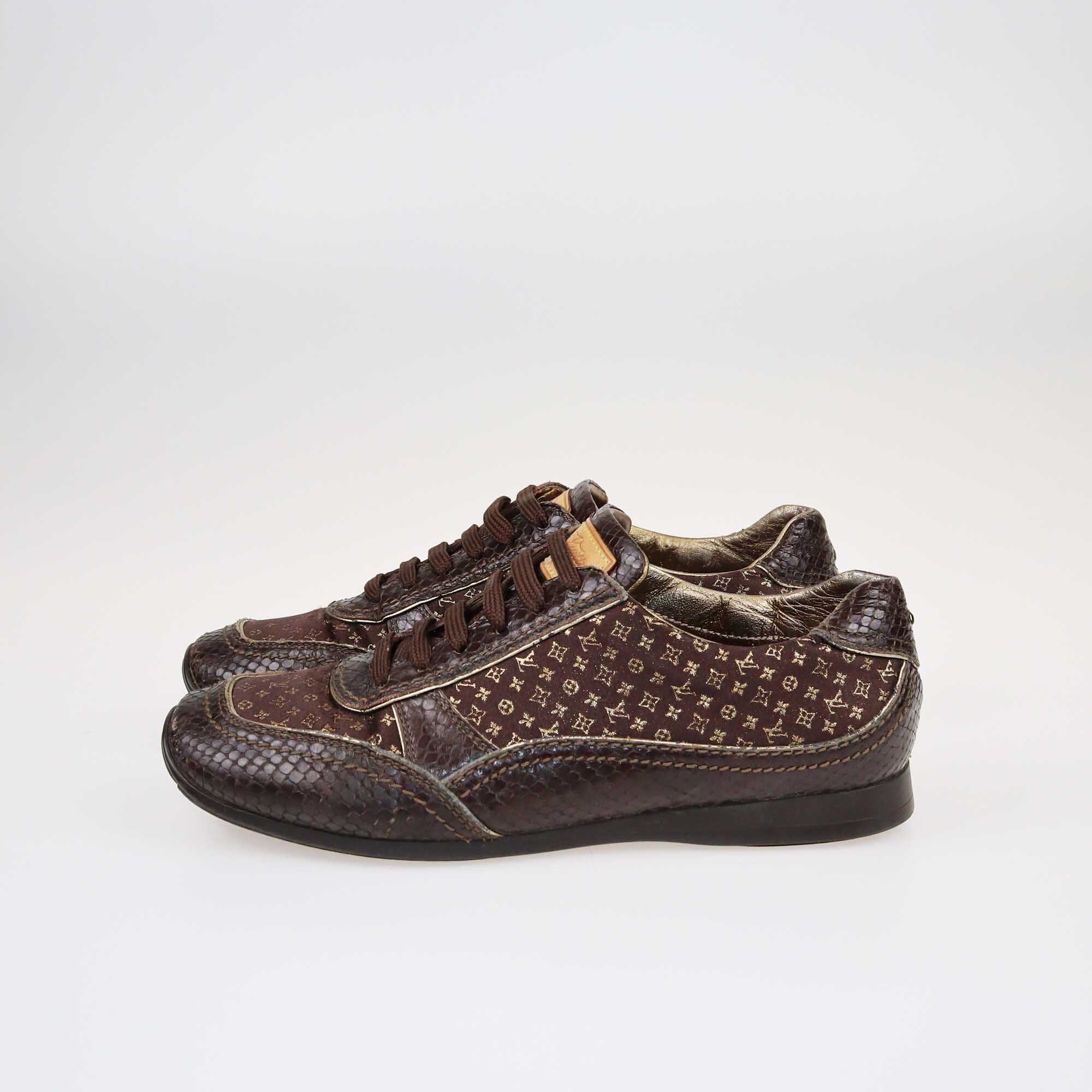 Louis Vuitton Brown/Gold Monogram Embossed Snake Low Top Sneakers Shoes Louis Vuitton 