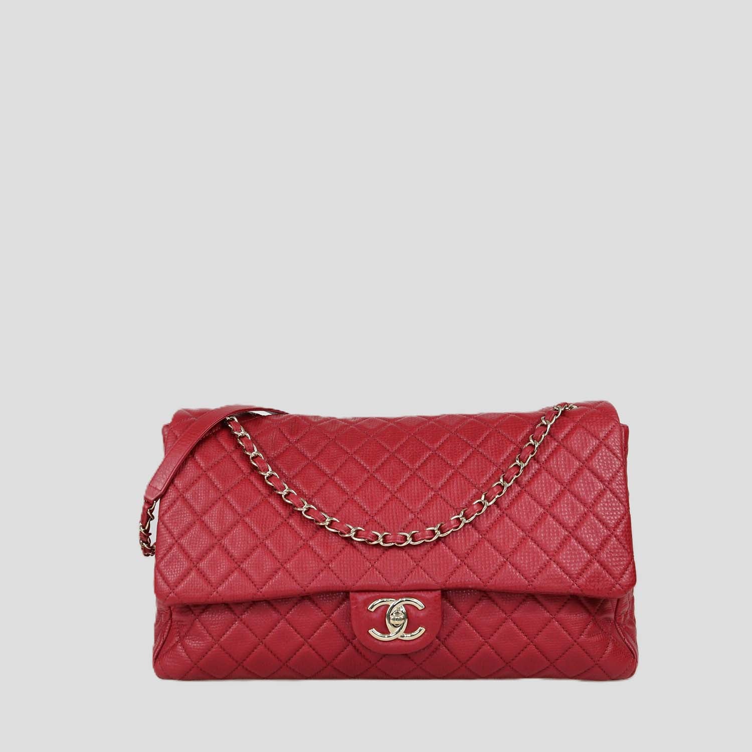 Chanel Red Quilted Textured Leather Large XXL Classic Flap Bag