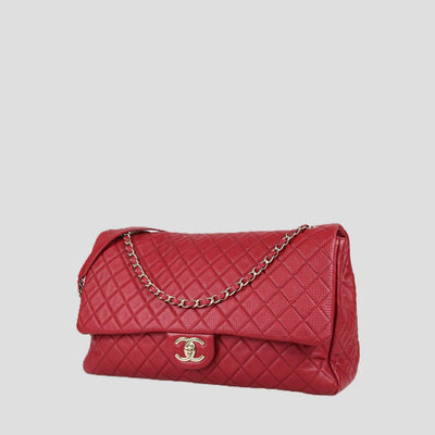 Chanel Red Quilted Textured Leather Large XXL Classic Flap Bag