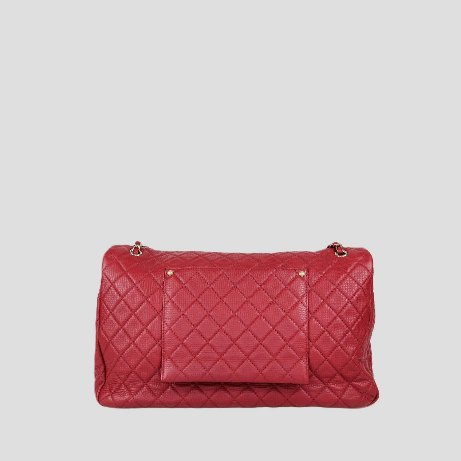 Chanel Red Quilted Textured Leather Large XXL Classic Flap Bag