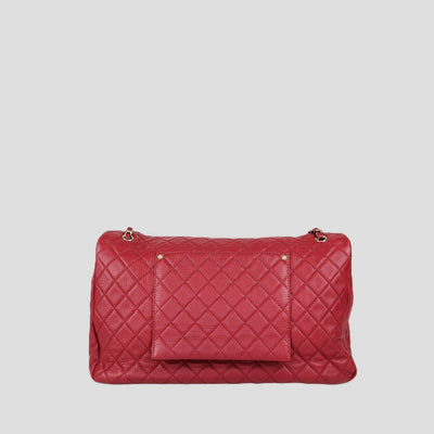 Chanel Red Quilted Textured Leather Large XXL Classic Flap Bag