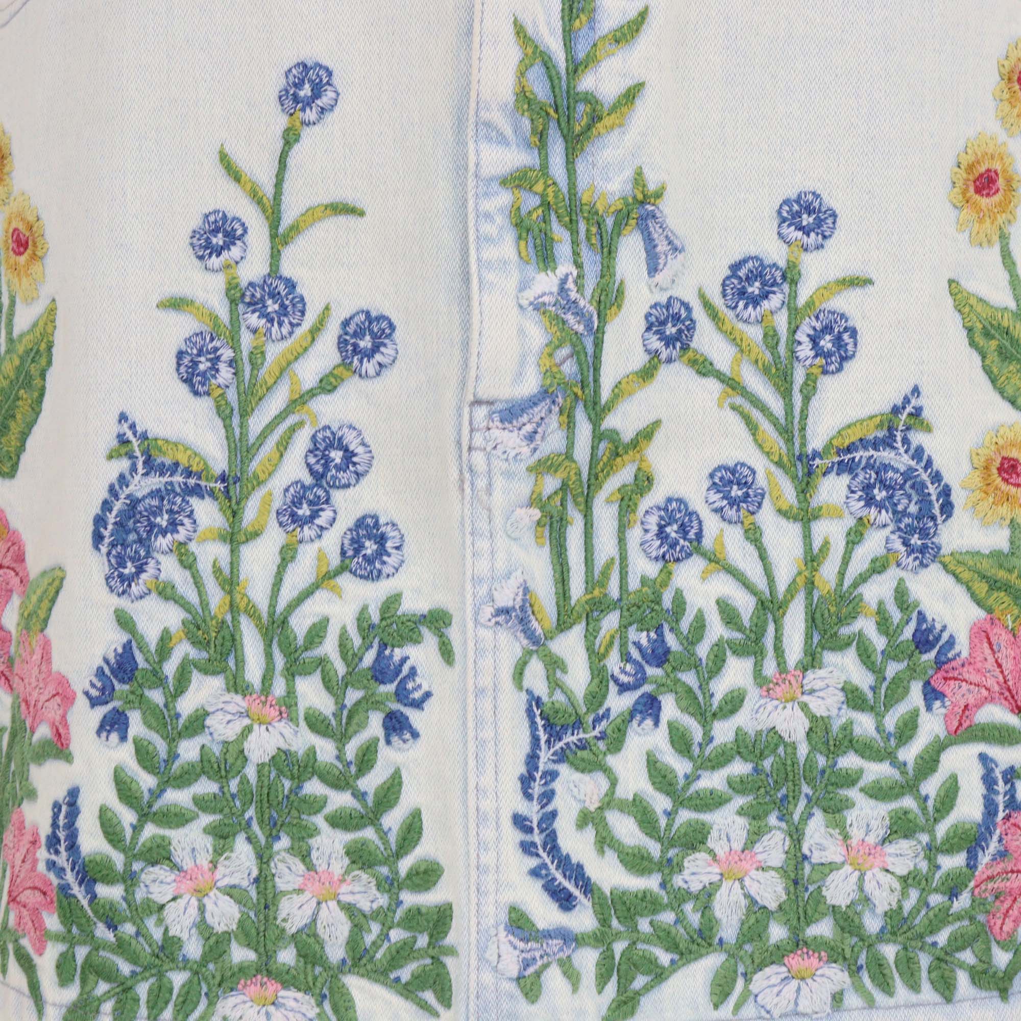 Gucci Blue Denim Floral Embroidered Mini Skirt