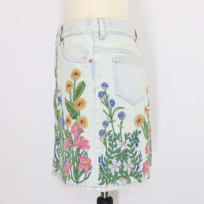 Gucci Blue Denim Floral Embroidered Mini Skirt