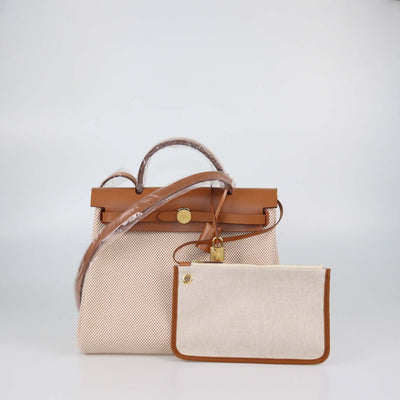 Hermes Ecru Beige/Naturel Sable Criss Viking Canvas and Vache Hunter Leather Herbag Zip 31 Bag