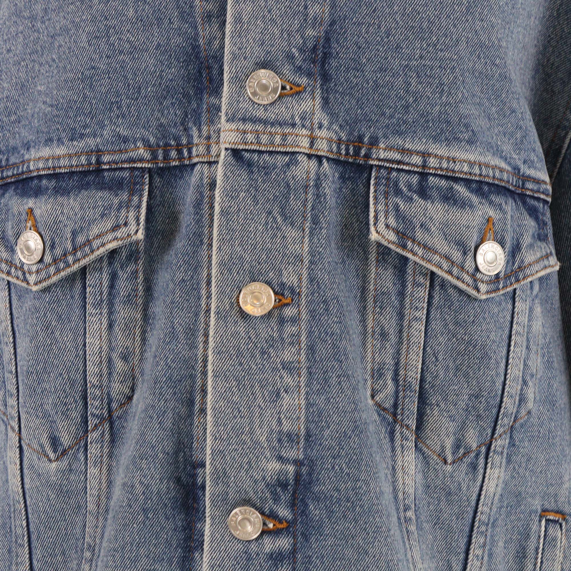 Balenciaga Stone Wash Indigo Denim Large Fit Logo Jacket