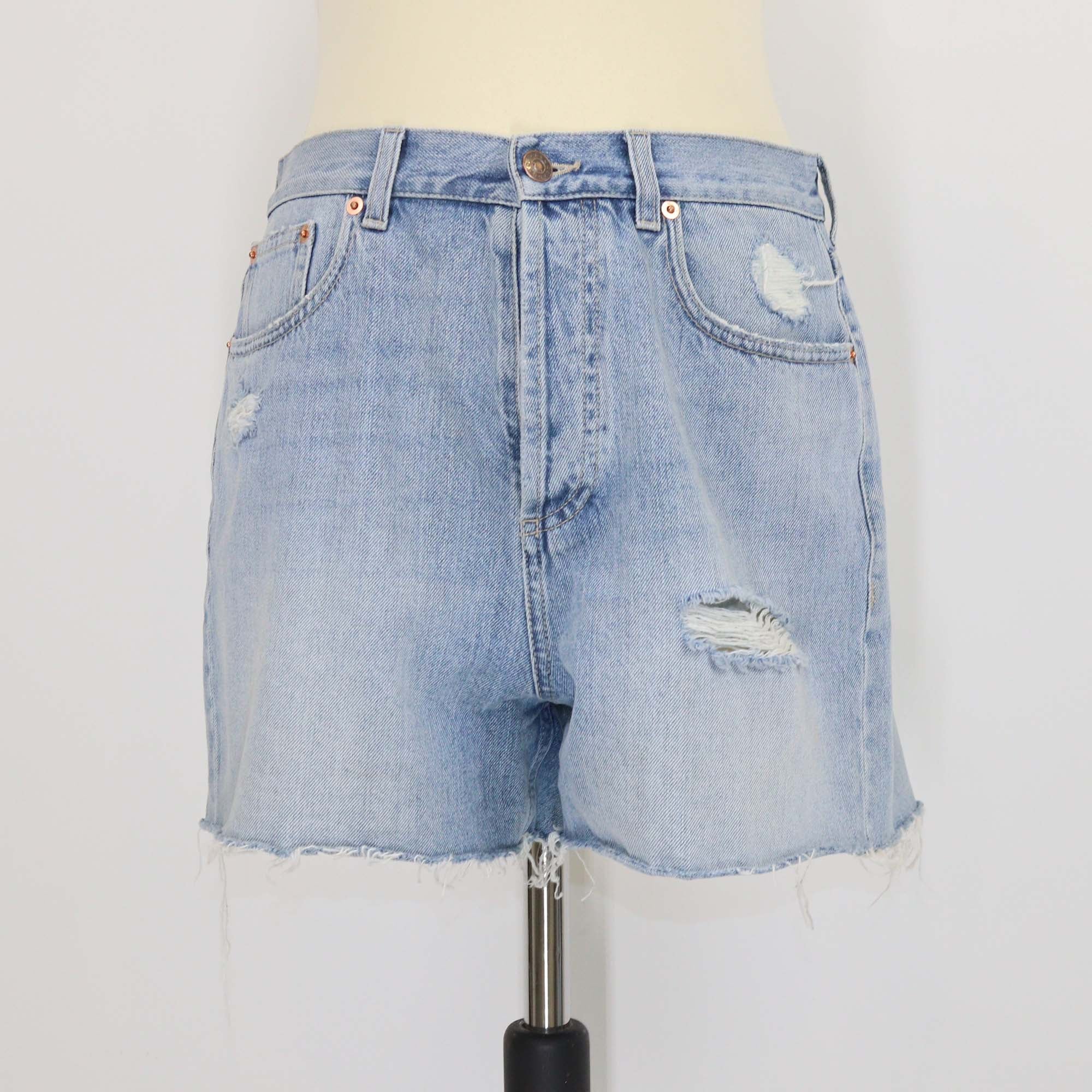 Gucci Blue Denim Distressed Cat Embroidered Shorts