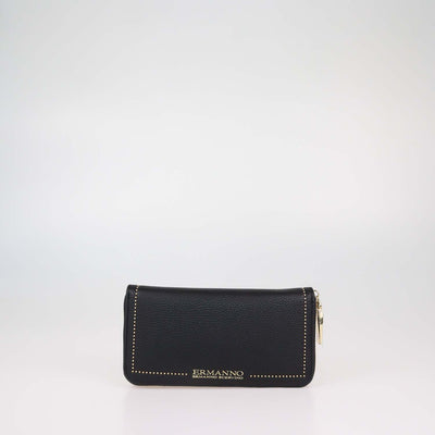Ermano Scervino Black Faux Leather Studded Zip Around Wallet