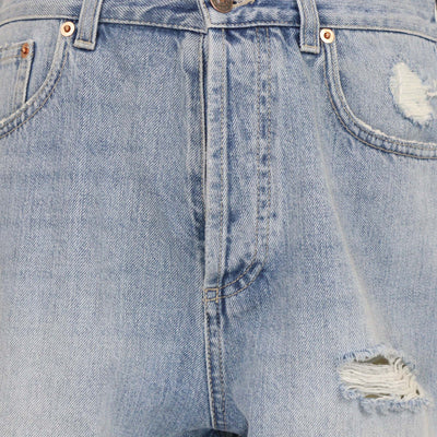 Gucci Blue Denim Distressed Cat Embroidered Shorts