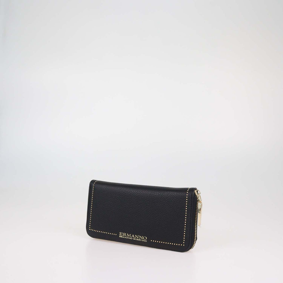 Ermano Scervino Black Faux Leather Studded Zip Around Wallet