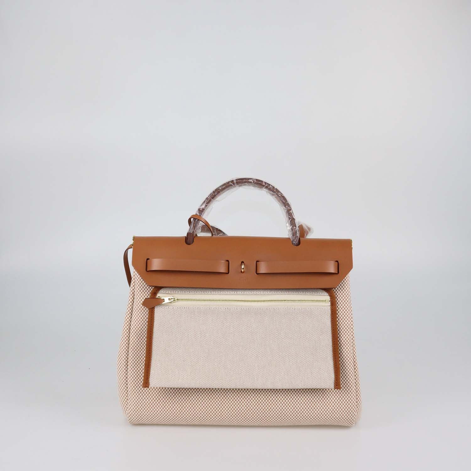 Hermes Ecru Beige/Naturel Sable Criss Viking Canvas and Vache Hunter Leather Herbag Zip 31 Bag
