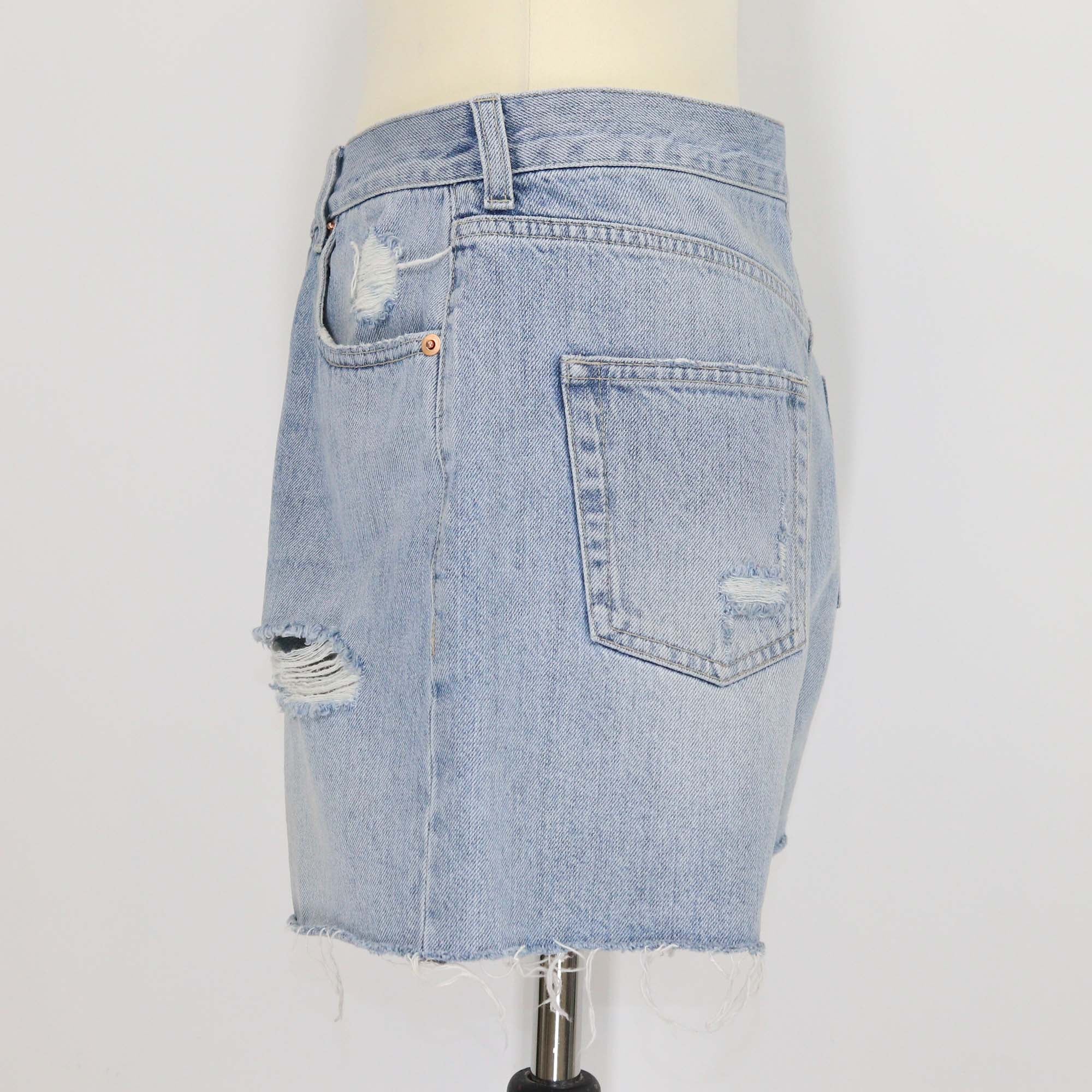 Gucci Blue Denim Distressed Cat Embroidered Shorts