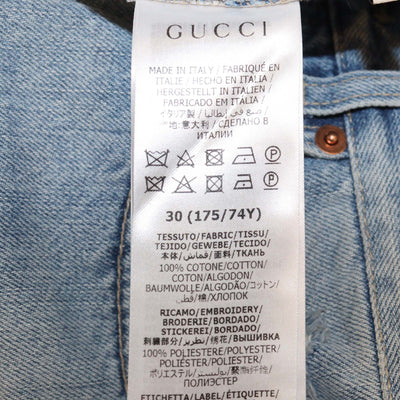 Gucci Blue Denim Distressed Cat Embroidered Shorts